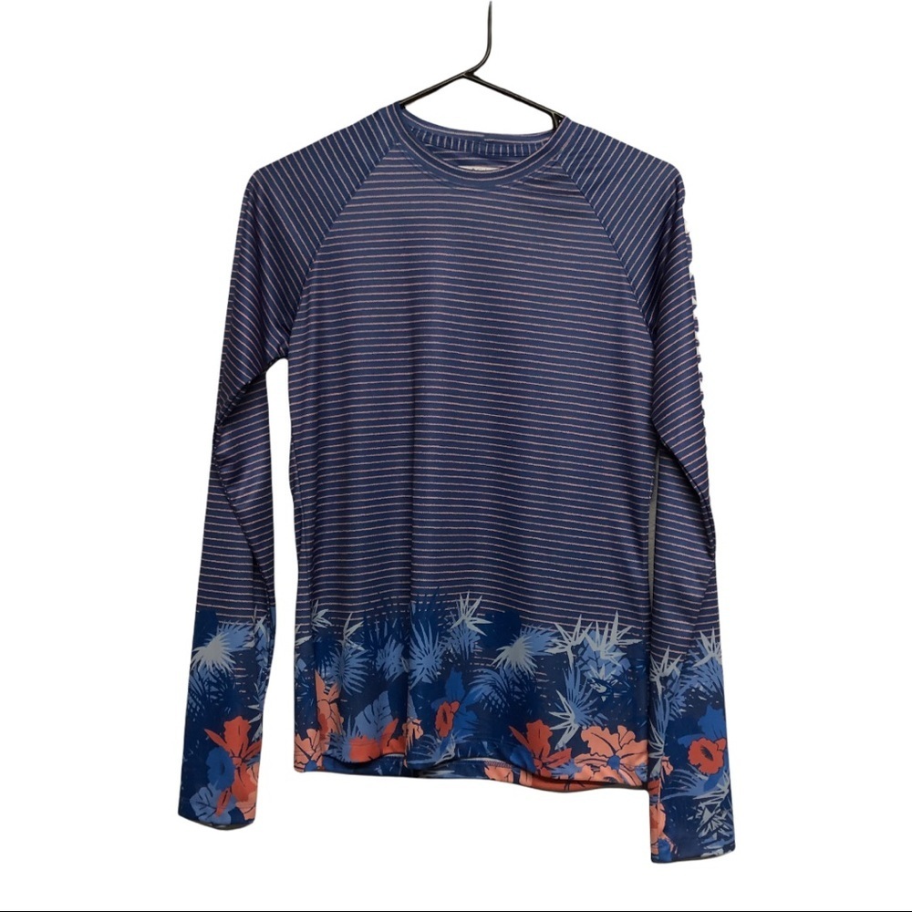 Columbia PFG Size XS Long Sleeve Athletic Top with Stripes and a Floral Pattern